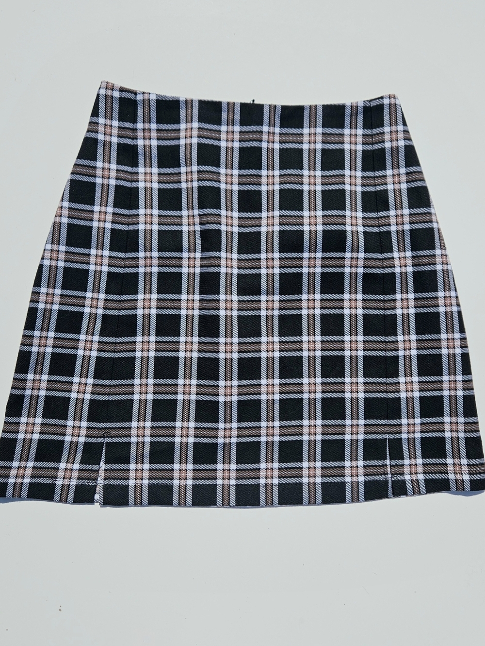 Brandy Melville Black & Brown Plaid Mini Skirt With Slits